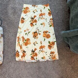 WeWoreWhat Orange and Cream Floral Pencil Skirt